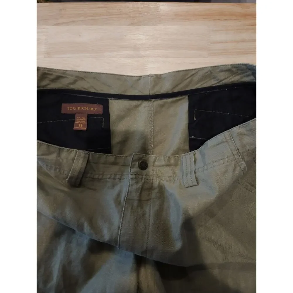 Tori Richard Shorts Men size 36 Green Linen Cotten Blend Flat Front Breathable